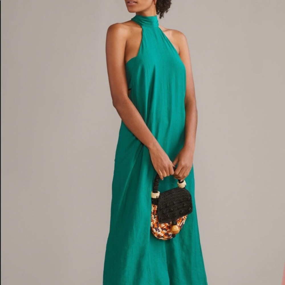 Anthropologie Halter Green Maxi Dress